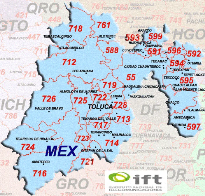 Area Code Maps for the Mexican State of Mexico