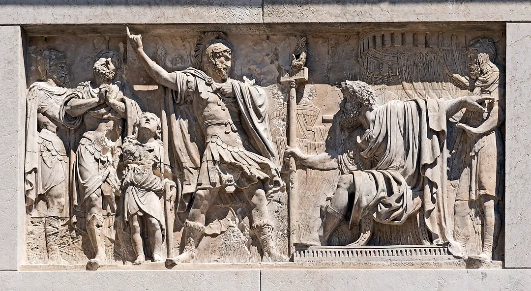 Church San Maurizio in Venice.Bas-relief on the facade left, by Bartolomeo Ferrari (1780-1844).