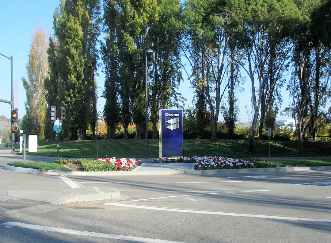 Sign marking the entrance to the Chevron Corporation headquarters