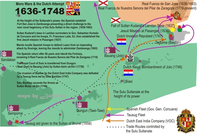 1636-1748 map of the Sulu Archipelago, the Philippines