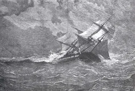 Loss of HMS Eurydice, 24 March, struck by the Squall. Illustration for The Illustrated London News, 30 March 1878.
HMS Eurydice sinking off the Isle of Wight, 24 March 1878.

J.R. Wells