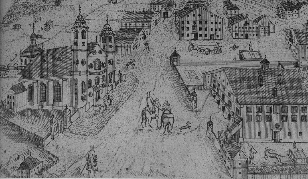 Ortsansicht 1750 St. Johann in Tirol, Kupferstich um 1750