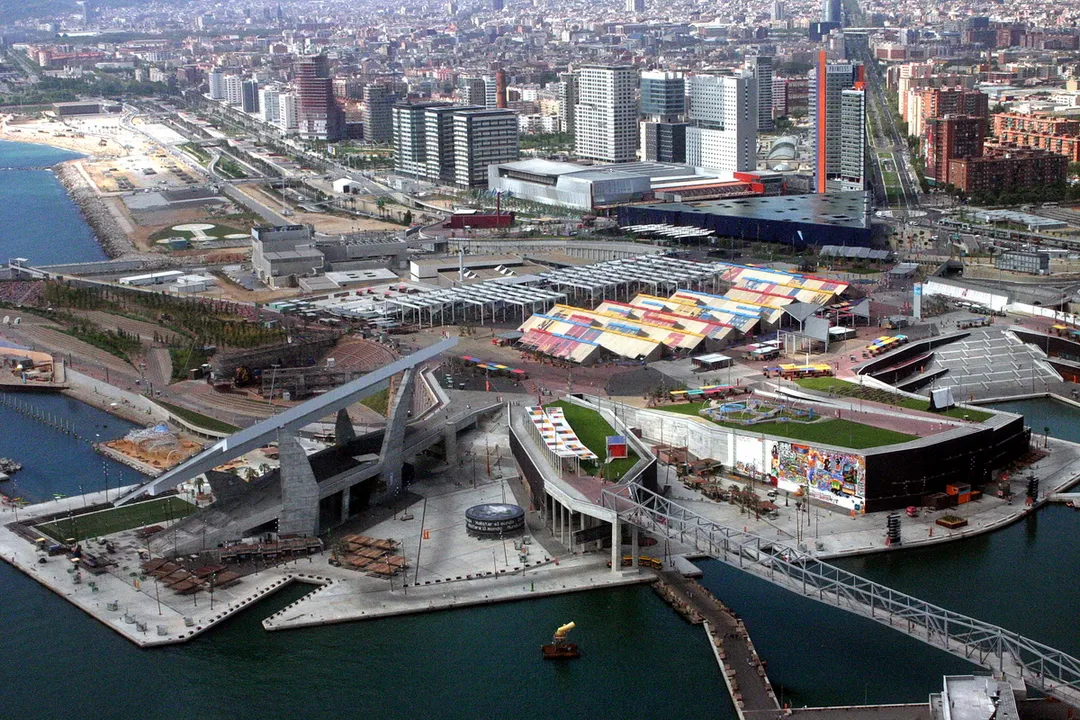 Aerial view of the Forum Park (Barcelona) during the celebration of the Universal Forum of Cultures 2004.