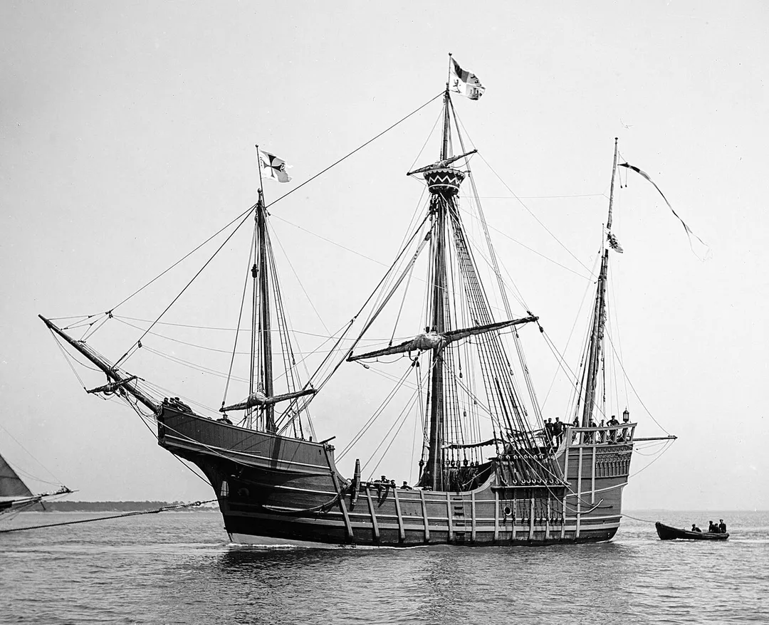 Replica of the Spanish carrack Santa María. Dry plate negative. 8x10 inches.