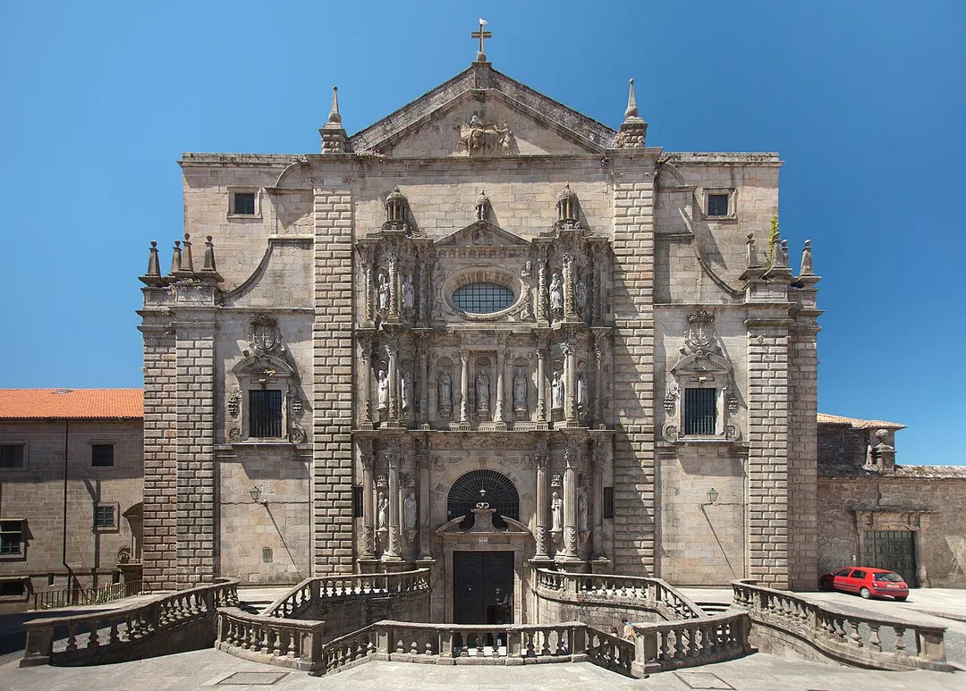 Facade of the church of the monastery of San Martiño Pinario, in Santiago de Compostela, Galicia, Spain