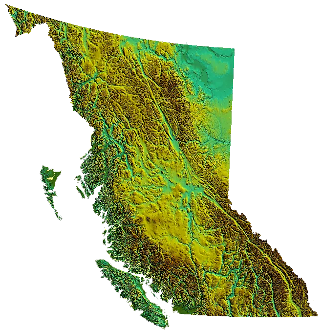 relief of British Columbia, Canada
produced from USGS data