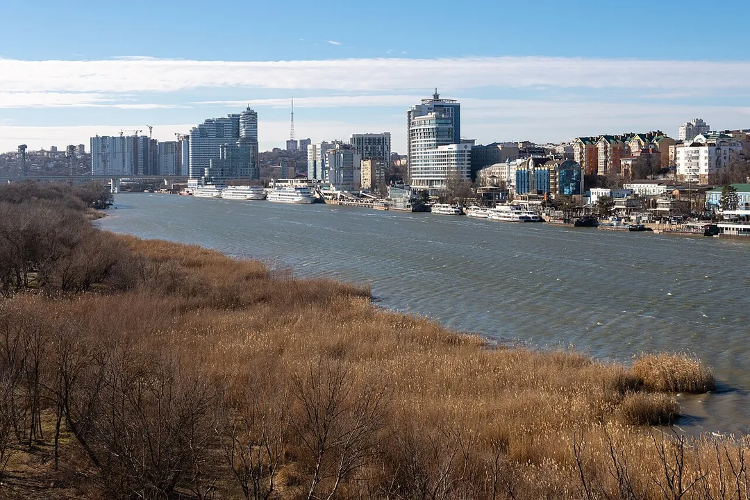 Don River in Rostov-on-Don. Skyline of Rostov-on-Don, Russia.