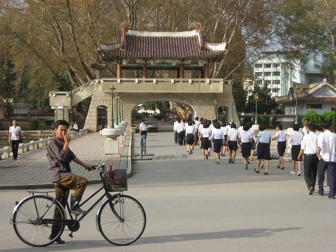 A park gate near the Folklore Village in Sariwon south of Pyongyang, Democratic People's Republic of Korea.