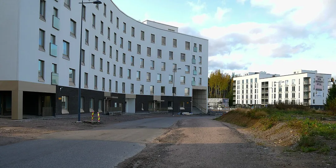 Construction site and new apartment buildings in Saunalahti, Espoo, Finland