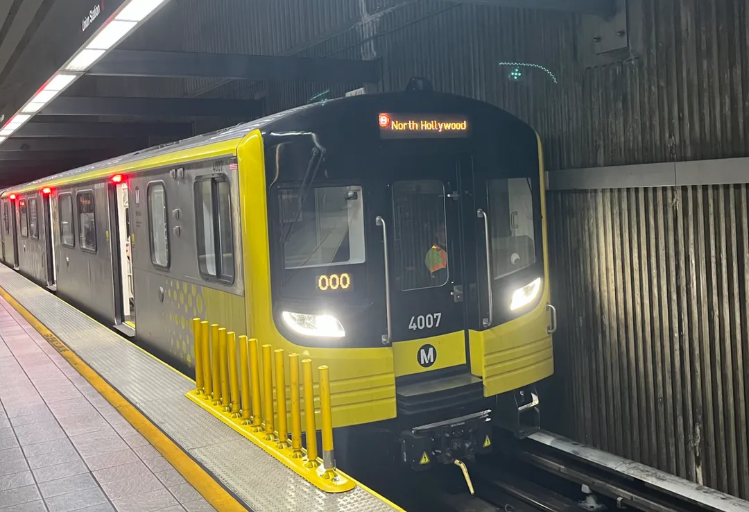 A four-car B Line CRRC HR4000 (4007) train at Union Station in April 2025.