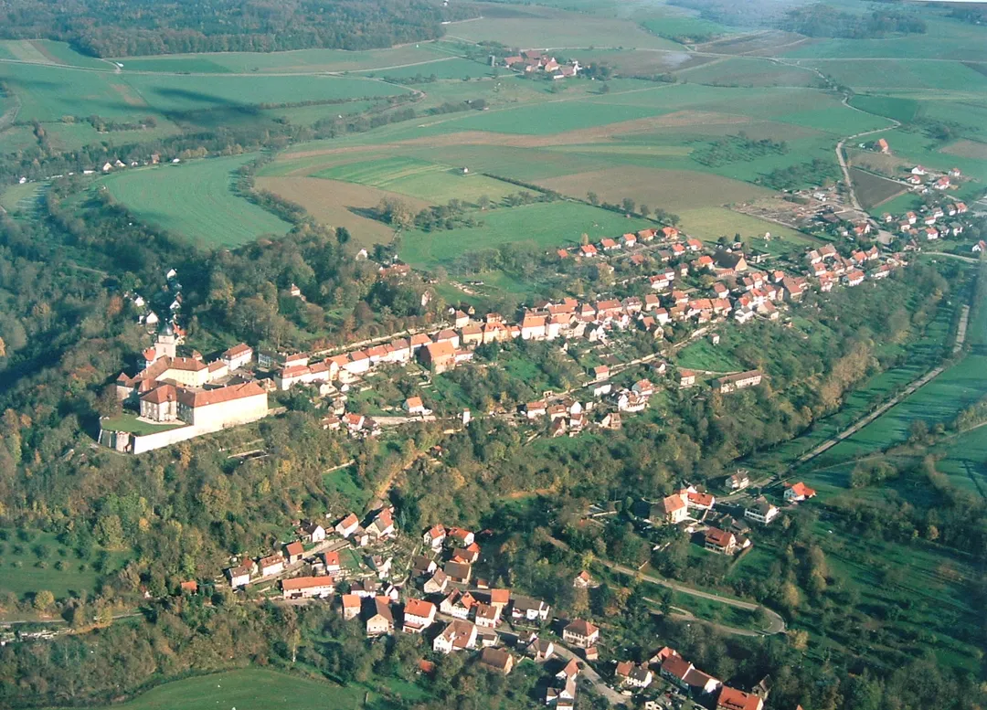 Bartenstein in Landkreis Schwäbisch Hall, Germany. View to northeast.