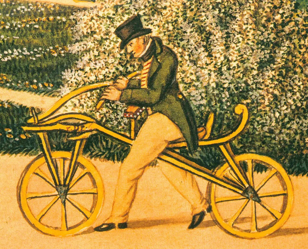 Karl von Drais riding his draisine