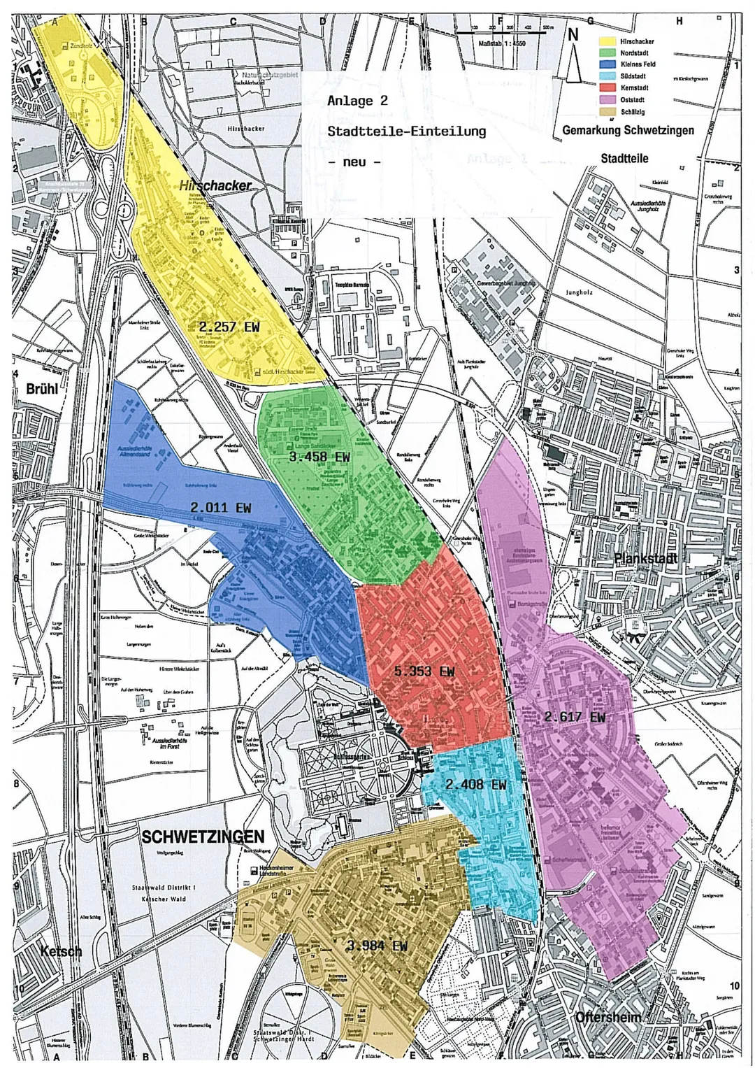 Schwetzingen city districts after 2010