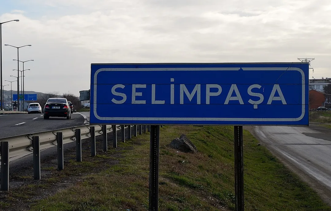 Place name sign of Selimpaşa town of Silivri, Istanbul at state road D-100