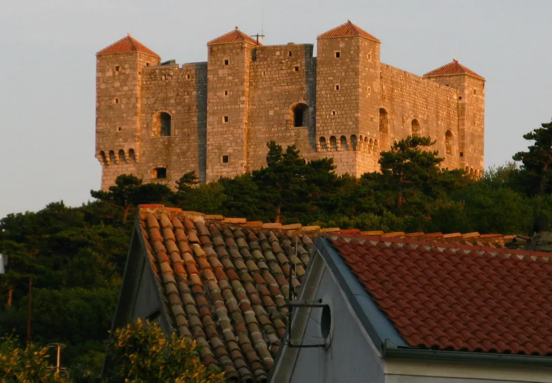 Westside of Fortress Nehaj fortress in Senj / Croatia / Adriatic Sea at sunset.