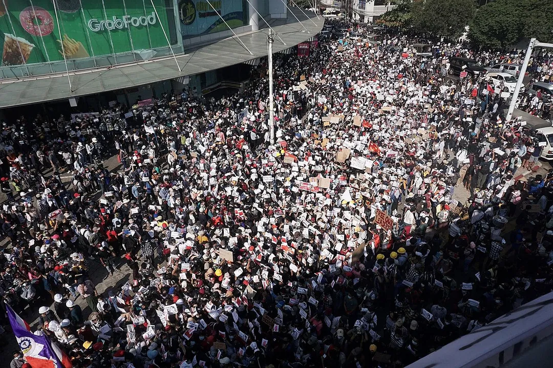 Protesters in Hledan, Myanmar, 2021.