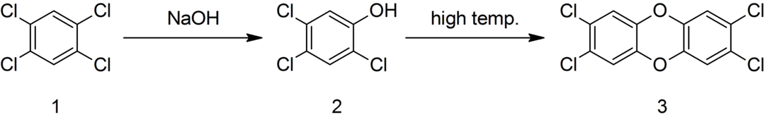Reaction scheme for Seveso disaster