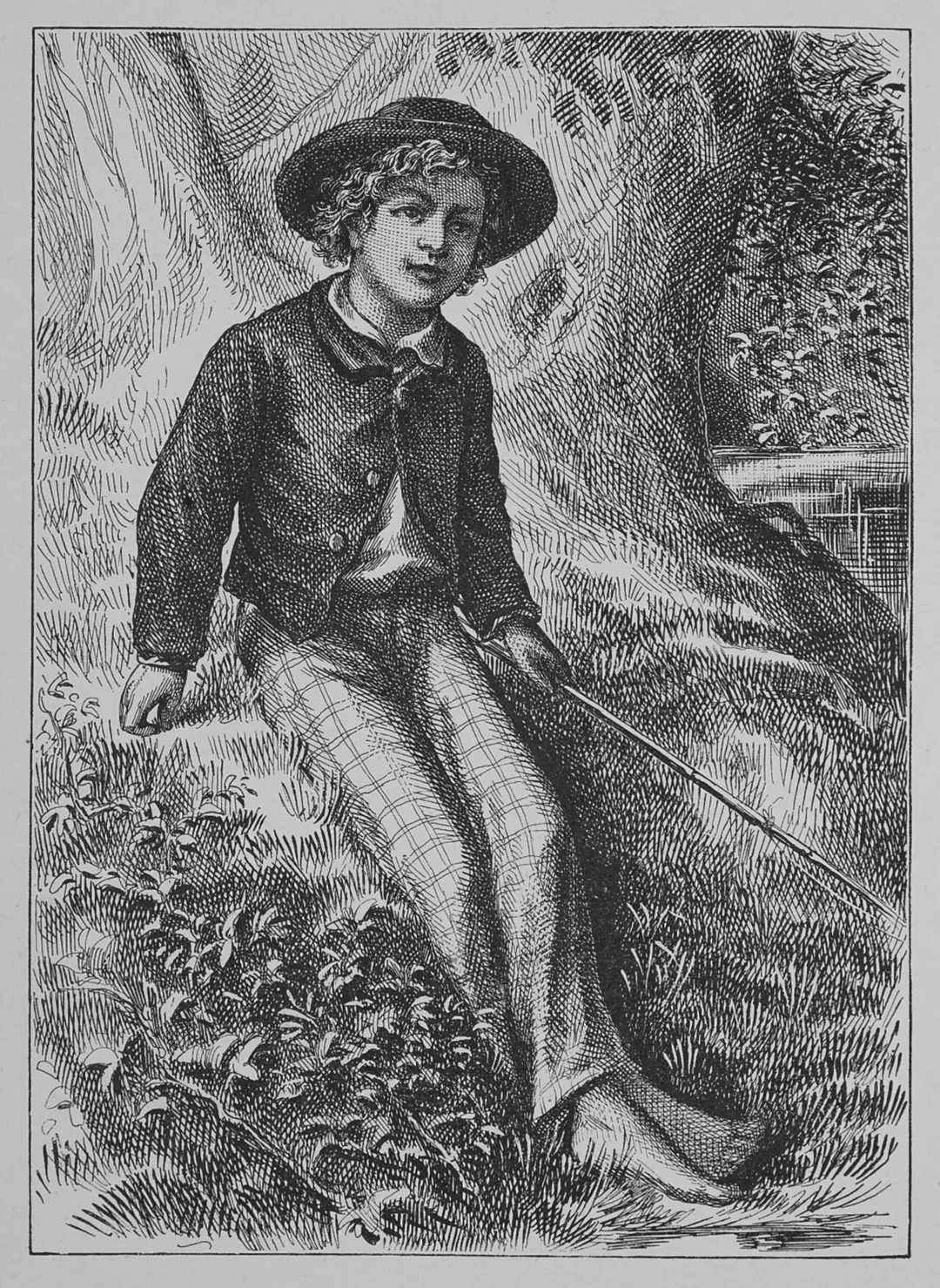 Frontispiece from The Adventures of Tom Sawyer by Mark Twain (1st ed., 1876): [Tom Sawyer fishing]