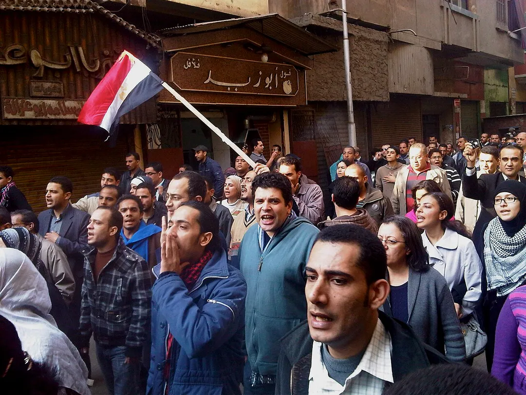 Protesters during the Egyptian Revolution of 2011 at Shubra el-Kheima