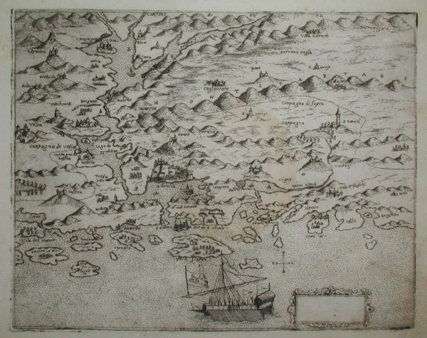 Map of Sebenico in Dalmatia by Martin Rota Kolunic, engraved by Camocio