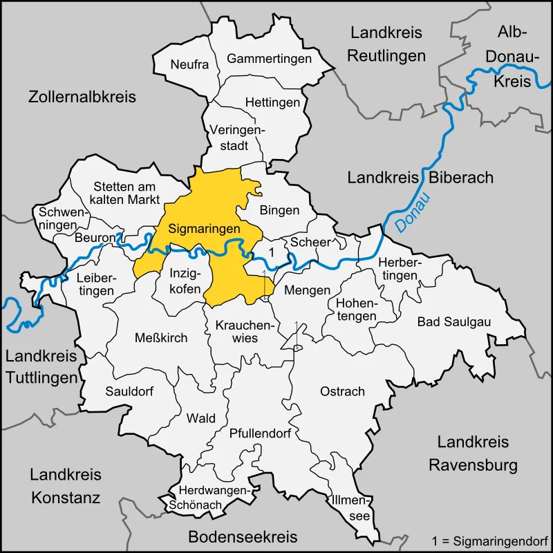 Karte der Stadt Sigmaringen im Landkreis Sigmaringen