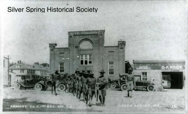 A picture of the Silver Spring Armory in 1917.