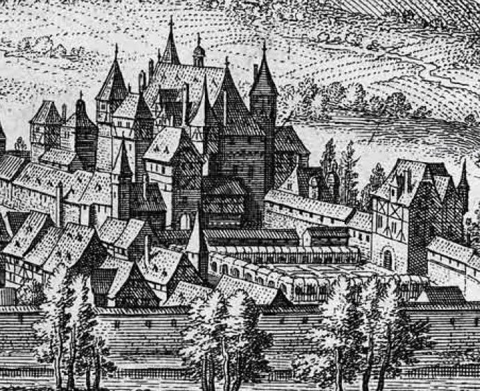 Schloss Simmern in einer Darstellung von Merian aus dem Jahre 1648