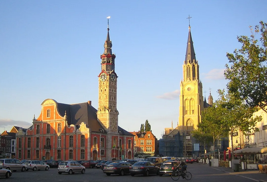 Town Hall and Church of Our Lady, Main Market Square, Sint-Truiden (Belgium).