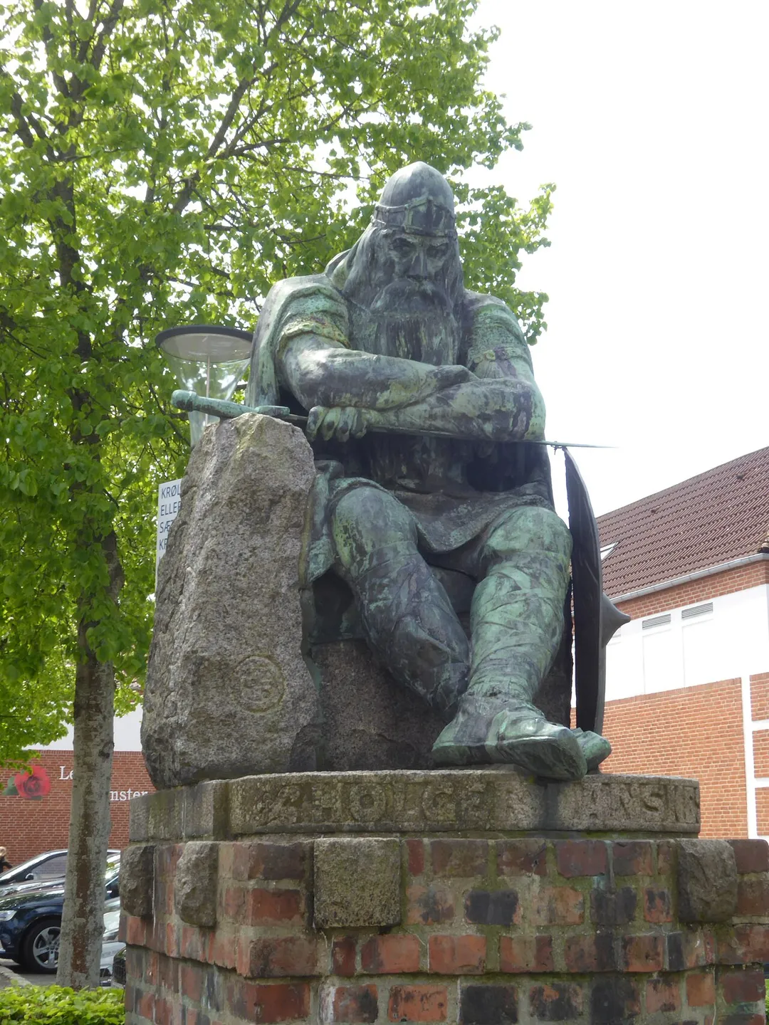 Statue of Holger Danske at Holger Danske Plads in Skjern in Denmark. It was made by Hans Peder Pedersen-Dan (1859-1939) for Hotel Marienlyst in Helsingør in 1907. It was moved to Skjern in 2013.