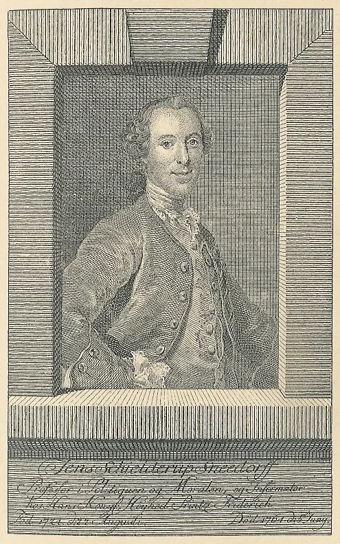 Jens Schielderup Sneedorff. Copperplate dated 1764 made by Johannes Samuel Lymann (1742-1769).