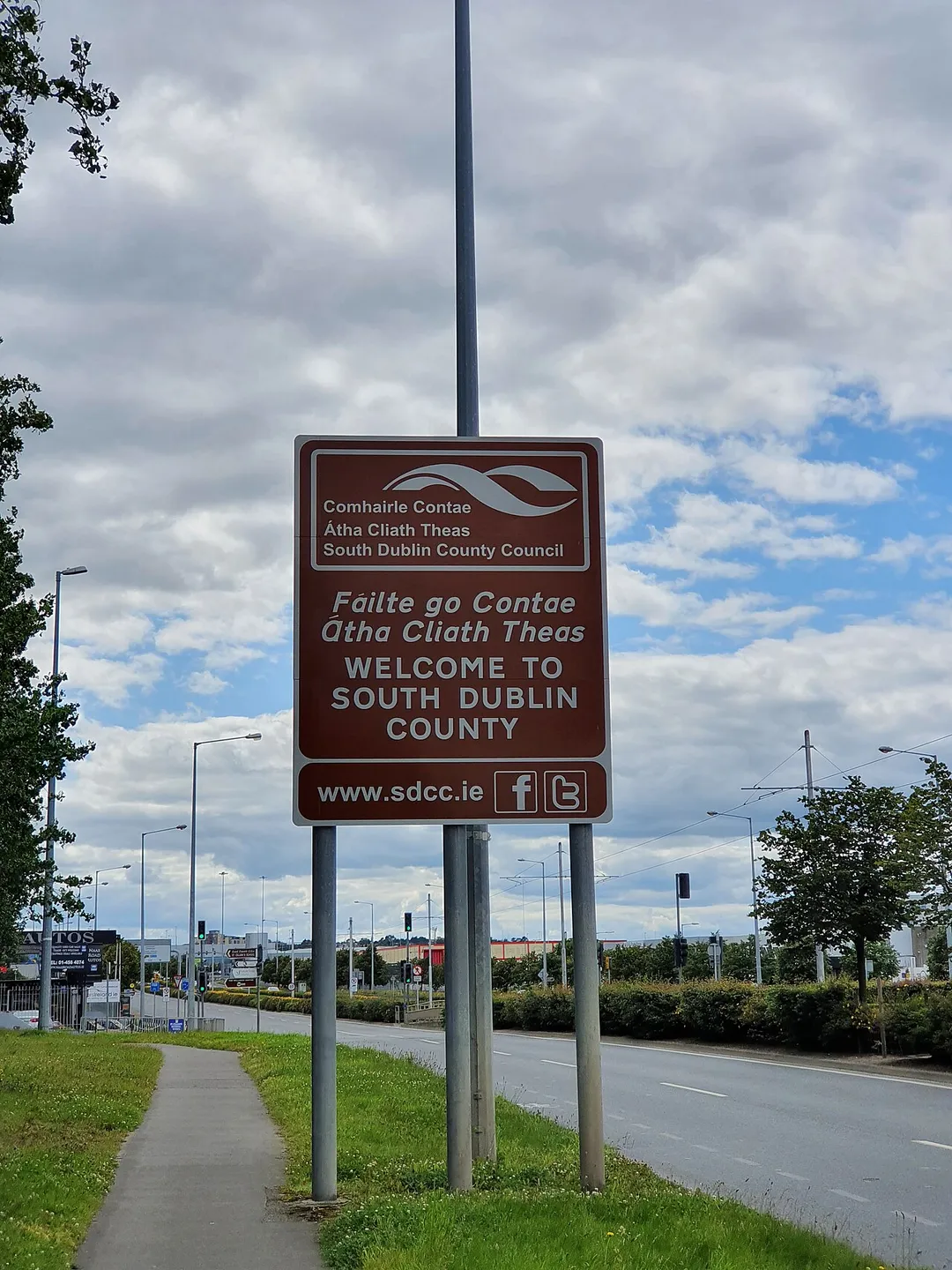 Signpost on the Naas Road in Dublin at the boundary between South Dublin County and Dublin City