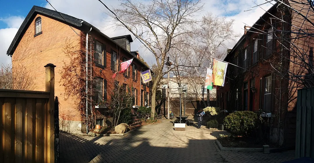 A picture of the Victorian-era housing on Melbourne Place in Parkdale, Toronto, Canada.