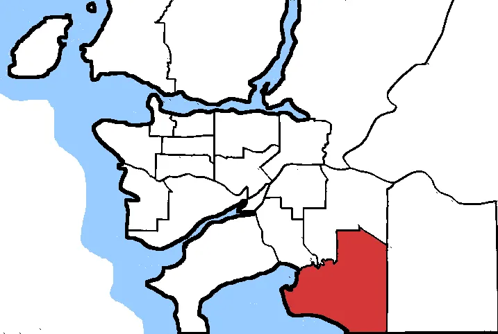 Map of the South Surrey—White Rock—Cloverdale electoral district. Based on Earl Andrew's maps, created by SimonP.