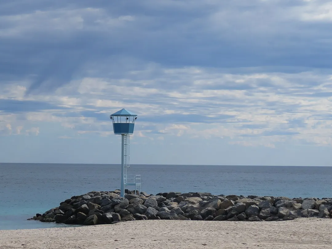 An observation tower at the waters edge at City Beach, Western Australia.
