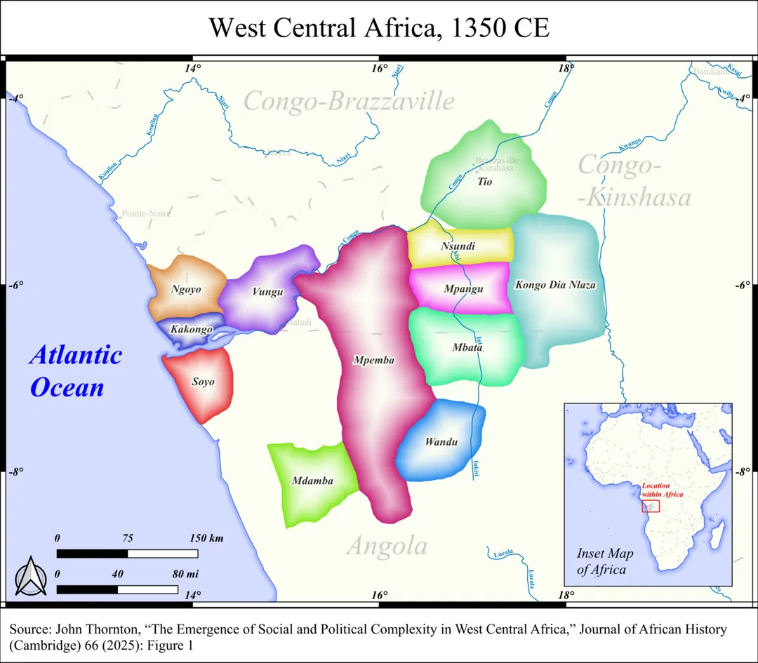 A map of West Central Africa in 1350CE
