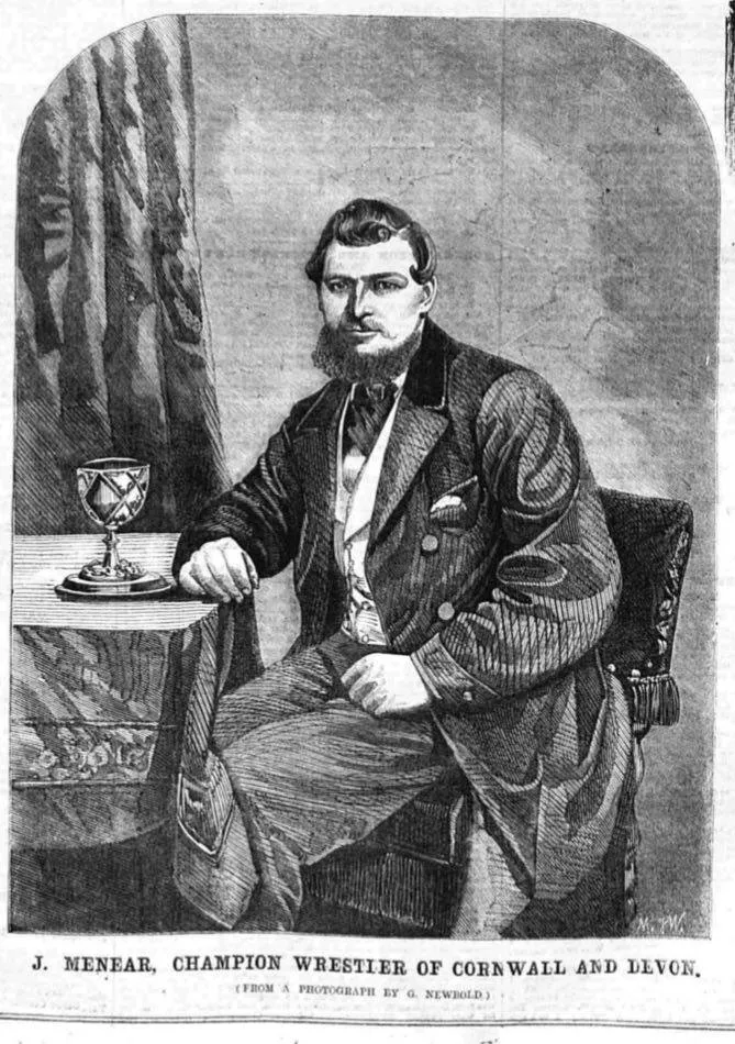Portrait of famous Cornish wrestler, Joseph Menear, 1864 along with Cup
