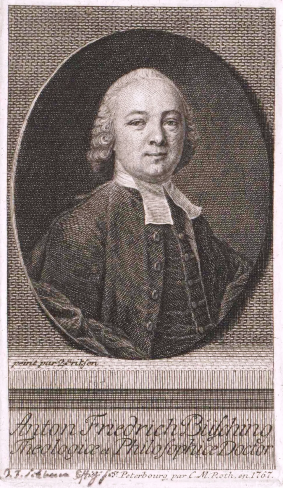 Der evangelischer Theologe und Geograph de:Anton Friedrich Büsching (1724-1793), Titelkupferstich