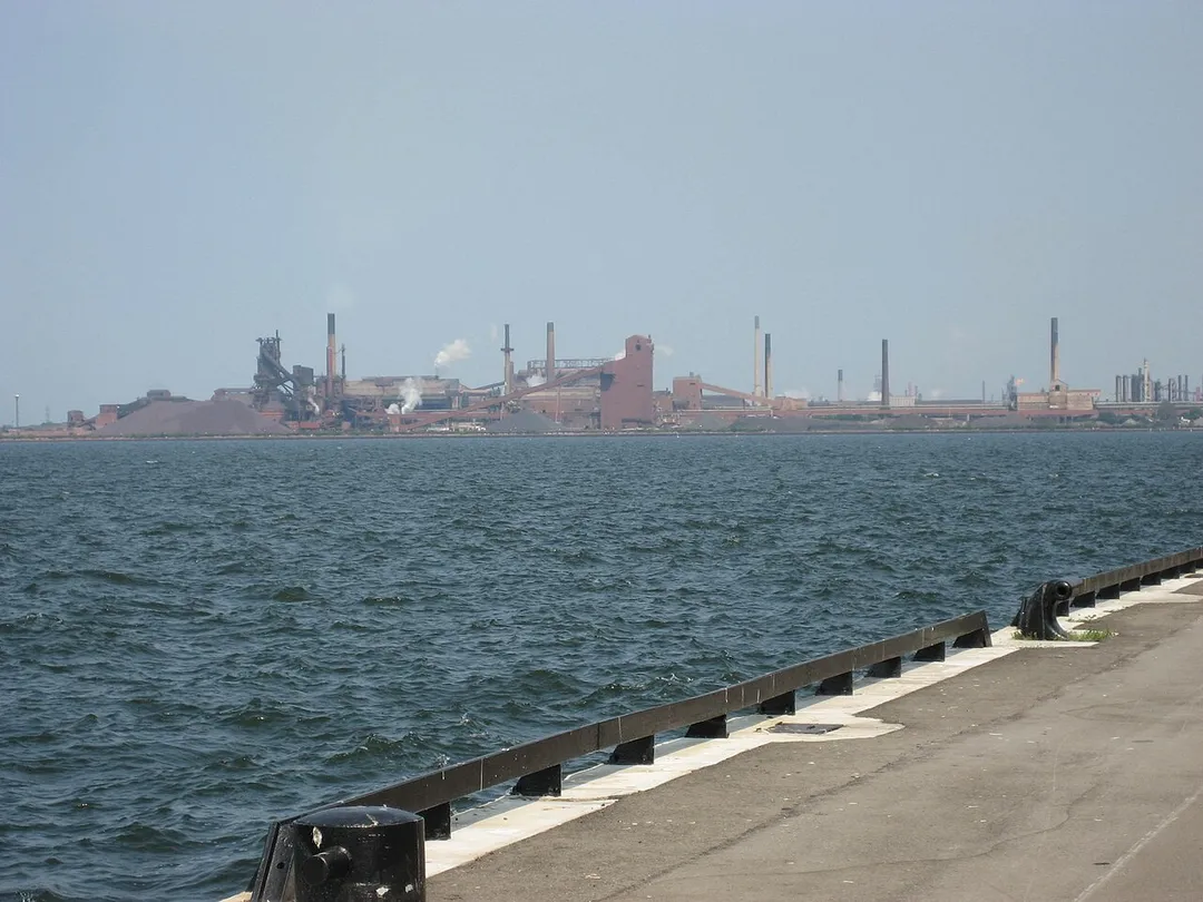 Pier 9, Waterfront Trail, Stelco in background, Hamilton, Ontario, Canada.