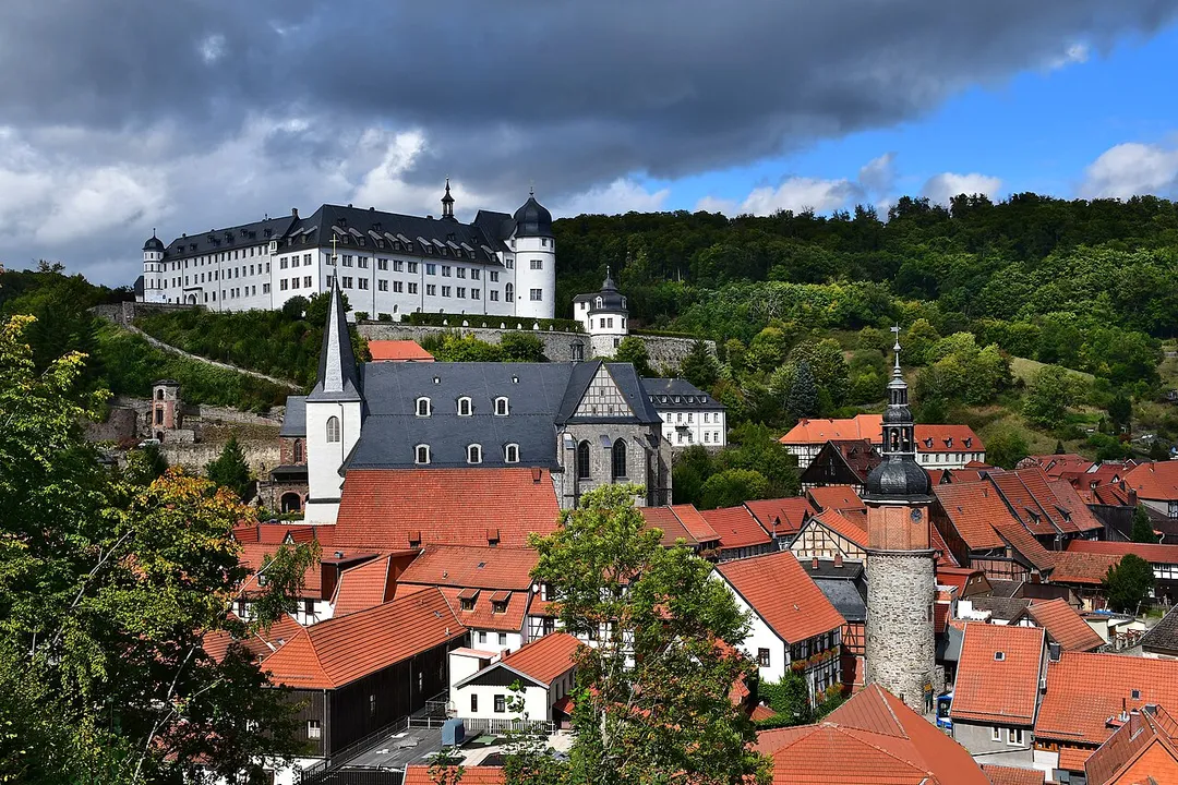 View of Stolberg with castle, St. Martini's Church and Seigerturm