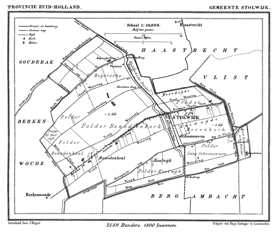 Historic map of Stolwijk (now part of municipality Vlist), South Holland, the Netherlands
