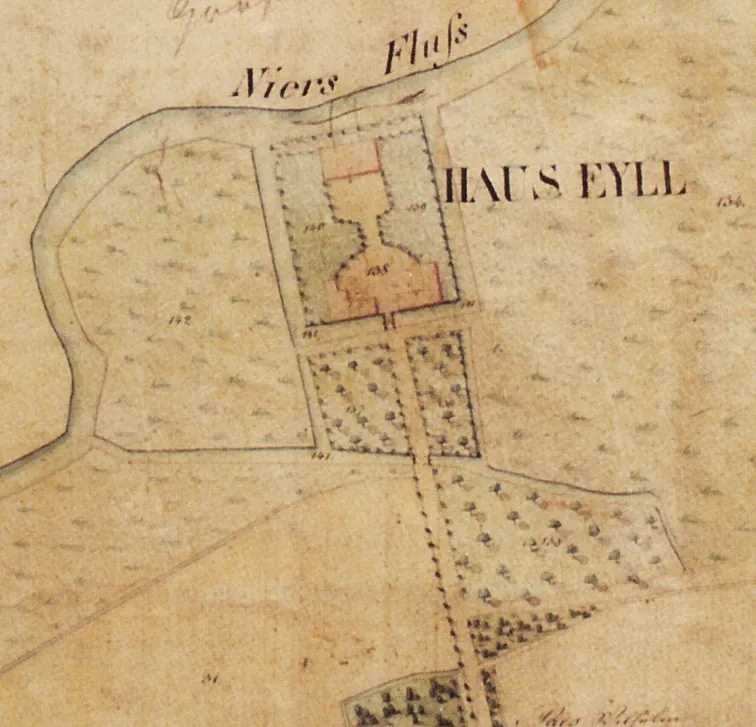 Abbildung des Hauses Eyll in Straelen auf einer Karte aus dem Jahr 1831