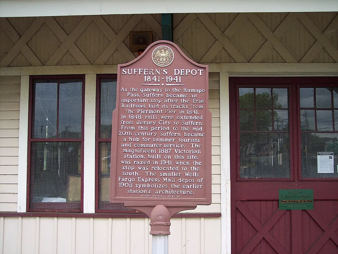 Historic marker in front of old station in Suffern, NY