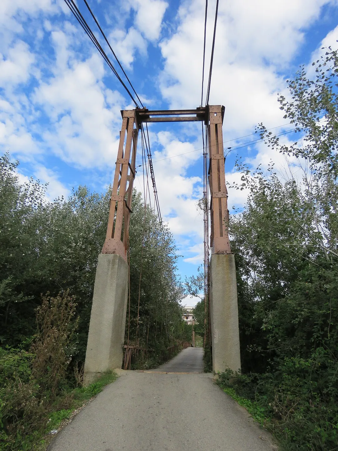 Foot bridge at Sukth-Vendas, Albania, crossing the Zezes River.