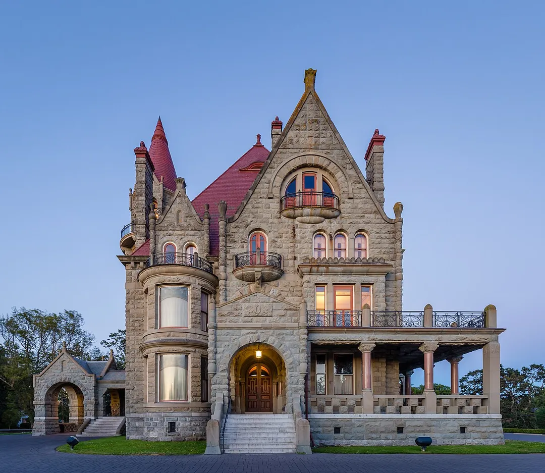 Craigdarroch Castle just after sunset - view from the west, Victoria, British Columbia, Canada