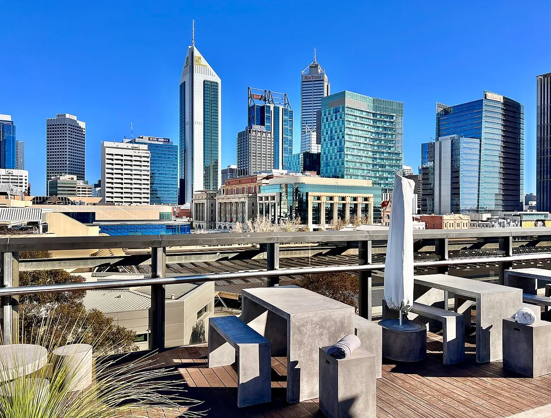 Perth CBD skyline, seen from the Art Gallery of Western Australia, 2022