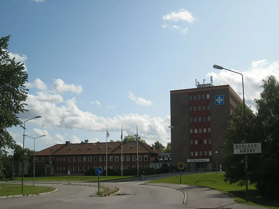 Former Täby city hall at Roslags-Näsby, Sweden. The building to the right is now demolished.