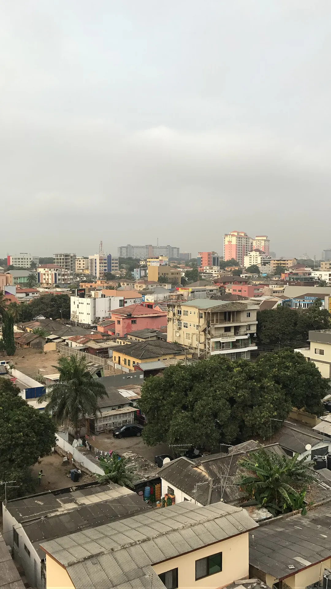 An early morning view of the Ghana skyline from the 7th floor of from Roots Apartment Hotel, Osu, Accra.