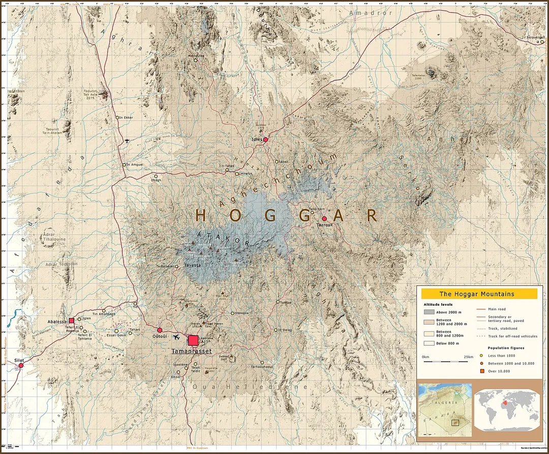 Topographic map of the Hoggar Massif