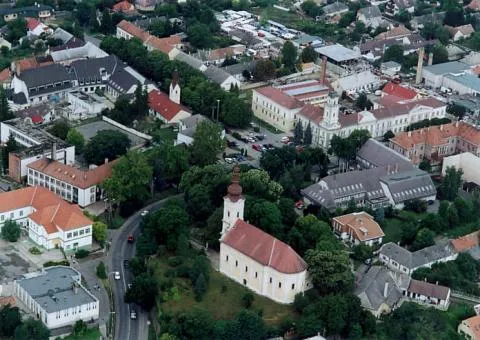Tamási, Hungary, aerialphotography. Nagyboldogasszony római katolikus templom