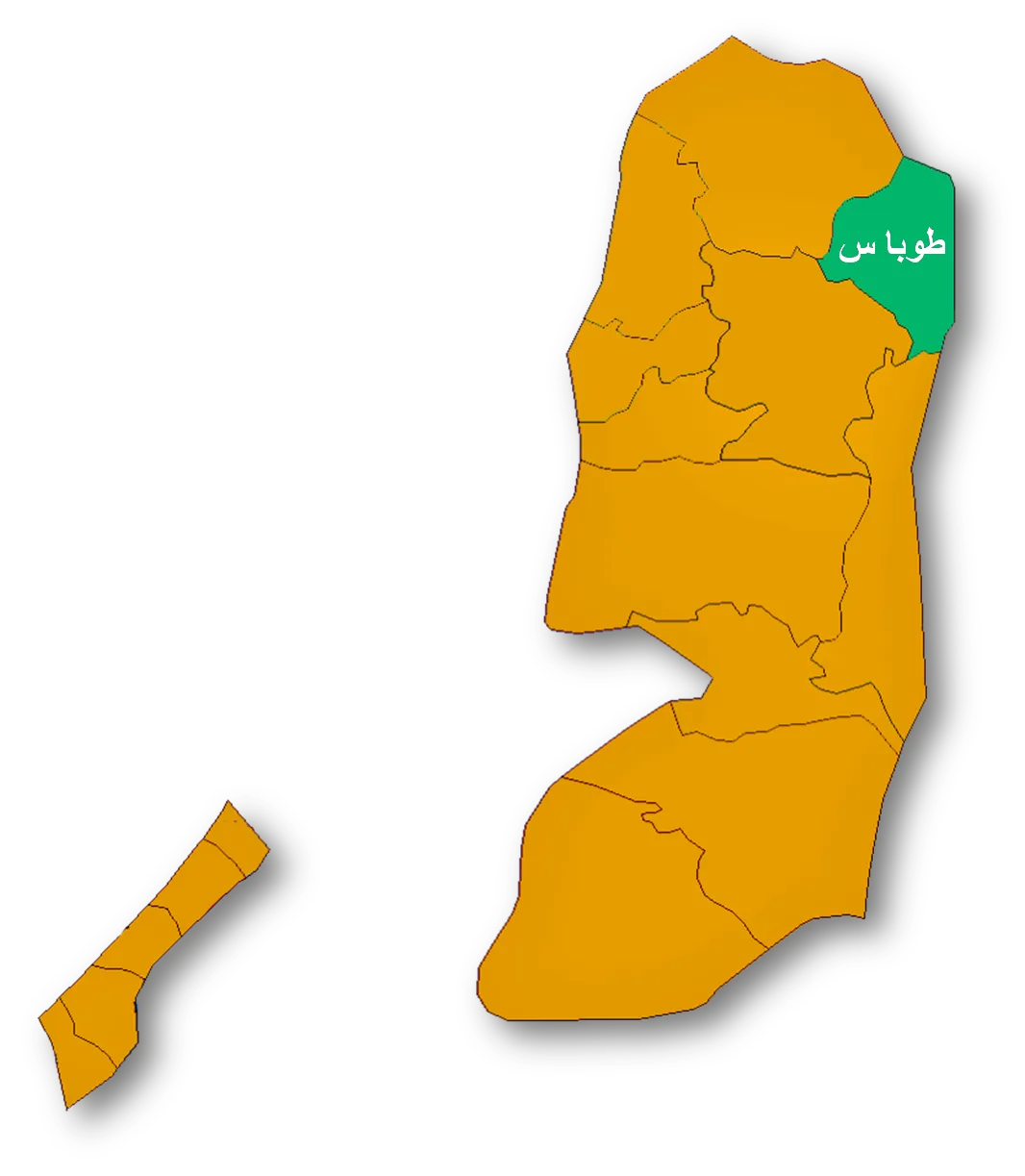 Map of the Palestinian Authorities showing the Governate of Tubas